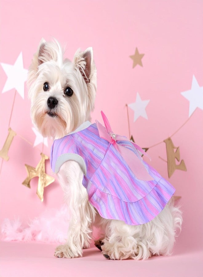 Telooco 2 Pcs Small Dog Dresses, Vertical Stripes with Bows Dog Outfits for Small Dogs Girl, Pet Dresses for Chihuahua Yorkshire Terrier Puppies and Cats (Pink, Purple,M) - Image 5